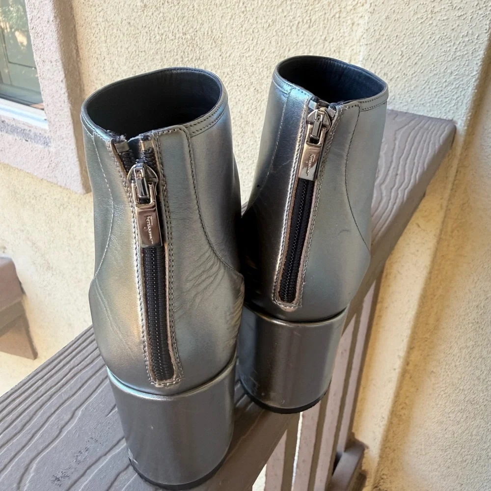 Salvatore Ferragamo Metallic Silver and Black Ankle Boots - Picture 5 of 5